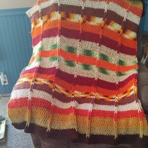Handcrafted Vintage Colorful Crochet Lap Sized Afgan